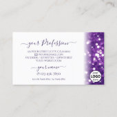 Stilweiser Lila Glitzer mit Logo Visitenkarte (Rückseite)