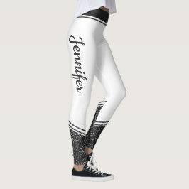 Stilweiss weiß mit schwarzem Blumen und Name moder Leggings