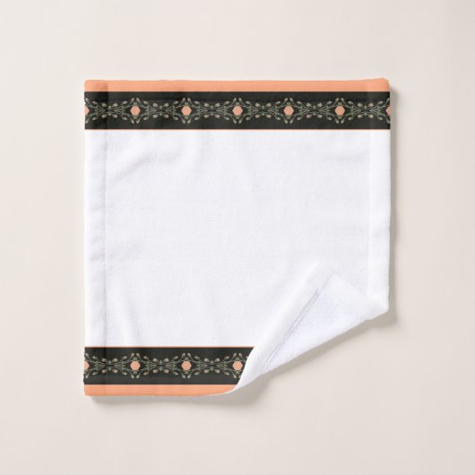 Stilweißer Pfirsich mit grün und schwarz Badhandtuch Set (Waschlappen)