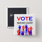 Stimme! Deine Stimme zählt! Patriotische Handstars Button (Vorne & Hinten)