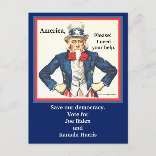 Stimme für Joe Biden & Kamala Harris, Onkel Sam pi Postkarte (Vorderseite)