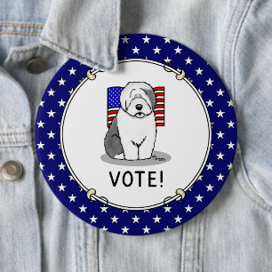 Stimme! Old English Sheepdog Grau 1 Niedliche poli Button