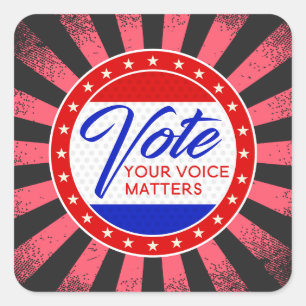 Stimmen Sie Ihre Stimme zählt Sternenstrahlen rot- Quadratischer Aufkleber