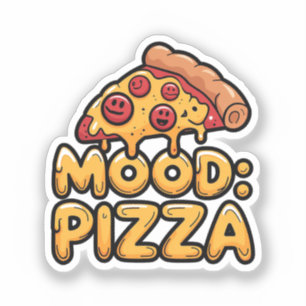 Stimmung: Pizza - Fun Cartoon Slice mit Happy Topp Aufkleber