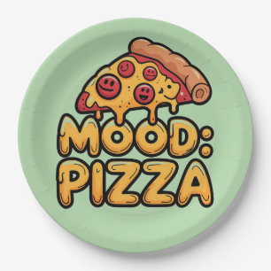 Stimmung: Pizza - Fun Cartoon Slice mit Happy Topp Pappteller