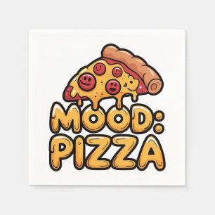 Stimmung: Pizza - Fun Cartoon Slice mit Happy Topp Serviette