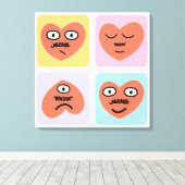 Stimmungsherzen - Vier verschiedene Gesichter Leinwanddruck (Insitu (Holzboden))