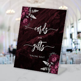 Stimmungsvolle Burgunder Silber Blumen Hochzeitska Sockelschild