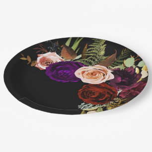 Stimmungsvolle dunkle Floral Grün Bold Farbe Chic Pappteller