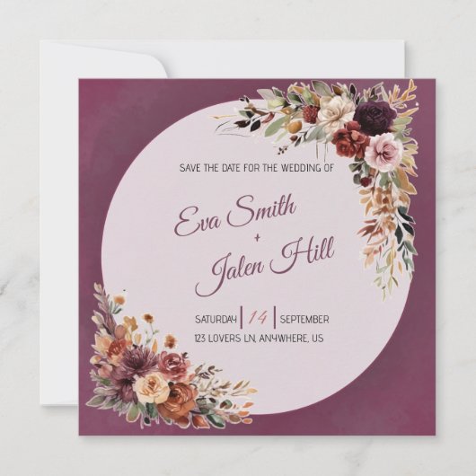 Stimmungsvolle Herbstdurchblumte Save-the-Date-Kar Einladung (Vorderseite)