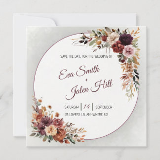 Stimmungsvolle herbstliche Blumenquadrat-Hochzeits Einladung