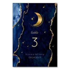 Stimmungsvolle himmlische Navy-Blau-Gold-Hochzeit Tischnummer