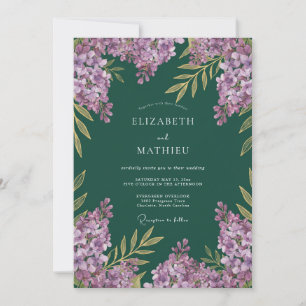Stimmungsvolle lila Flieder-Eukalyptus-Hochzeit Einladung