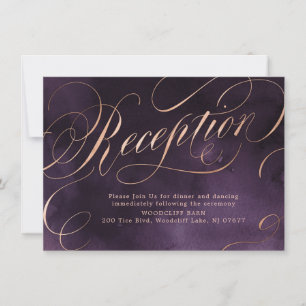 Stimmungsvolle lila Gold-Kalligrafie-Hochzeitsempf Einladung