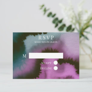Stimmungsvolle lila und türkis abstrakte Hochzeit RSVP Karte