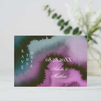 Stimmungsvolle lila und türkis abstrakte Hochzeit Save The Date