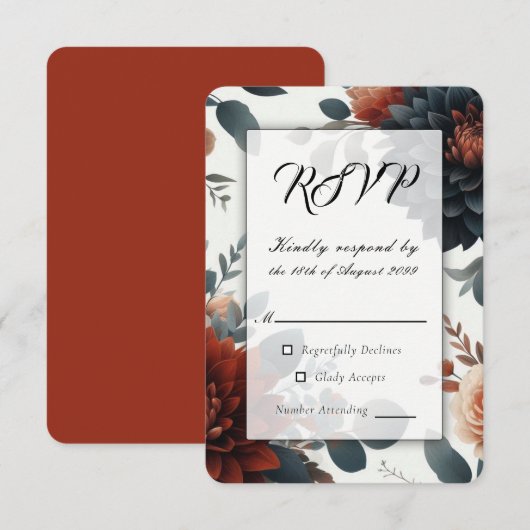 Stimmungsvolle rustikale Herbstblumen Hochzeit RSV RSVP Karte (Vorne/Hinten)