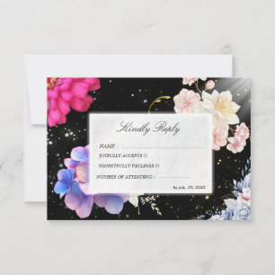 Stimmungsvolle schwarze Blumen-Hochzeits-RSVP-Kart RSVP Karte