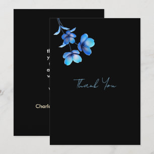 Stimmungsvolle schwarze und blaue Blumen-Hochzeit- Dankeskarte