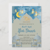 Stimmungsvolles Iftar-Dinner mit blauer Wasserfarb Einladung (Vorderseite)