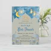 Stimmungsvolles Iftar-Dinner mit blauer Wasserfarb Einladung (Stehend Vorderseite)
