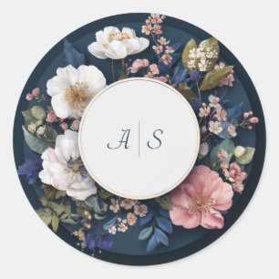Stimmungsvolles Navy Blau Pink Gold Florales Kreis Runder Aufkleber