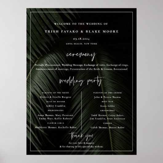 Stimmungsvolles Tropen-Hochzeitsprogramm-Plakat Poster (Vorne)
