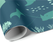 Sting Ray Muster, Blue Underwater Marine Life Geschenkpapier (Rolleneckpunkt)
