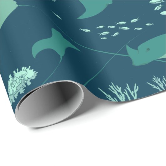 Sting Ray Muster, Blue Underwater Marine Life Geschenkpapier (Rolleneckpunkt)