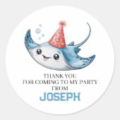 Stingray Birthday Party Danke Runder Aufkleber (Vorderseite)
