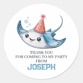 Stingray Birthday Party Danke Runder Aufkleber