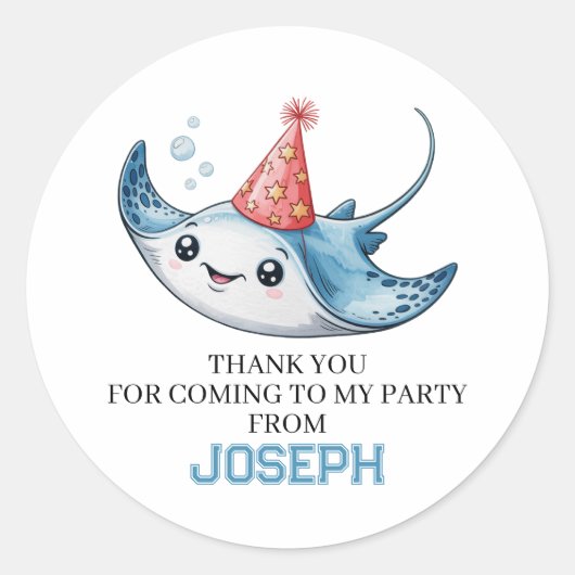 Stingray Birthday Party Danke Runder Aufkleber (Vorderseite)
