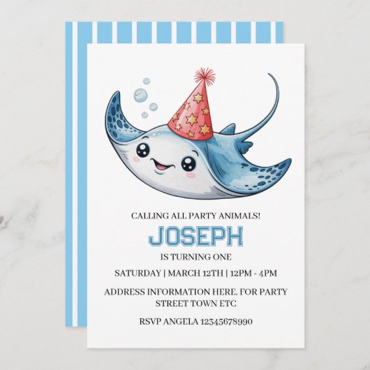 Stingray Birthday Party Einladung Pool (Vorne/Hinten)