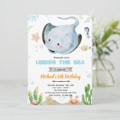 Stingray birthday party invitation einladung (Stehend Vorderseite)