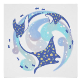 Stingray in Ocean Illustration Poster