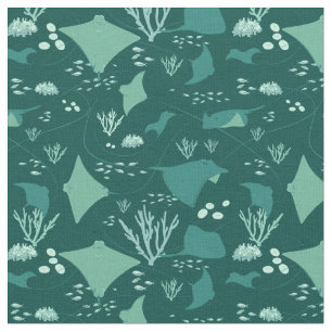 Stingray Manta Rays Blue Underwater Pattern Stoff