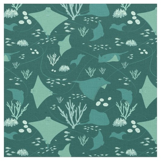 Stingray Manta Rays Blue Underwater Pattern Stoff (Nahaufnahme)