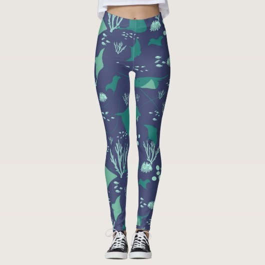 Stingray Marine Sea Life Deep Blue Pattern Leggings (Vorderseite)