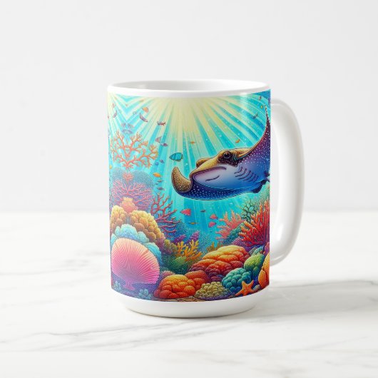 Stingray mit lebendigem Korallenriff Kaffeetasse (VorderseiteRechts)