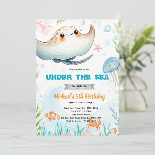 Stingray theme invite  einladung (Stehend Vorderseite)