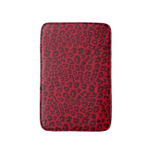 Stippled Cranberry Red Leopard Print Badematte (Vorderseite Vertikal)