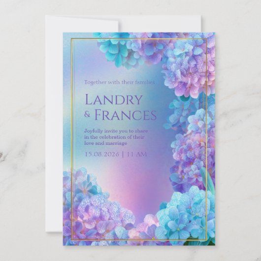 Stippled Lavender Hydrangea Watercolor Gold Frame Einladung (Vorderseite)