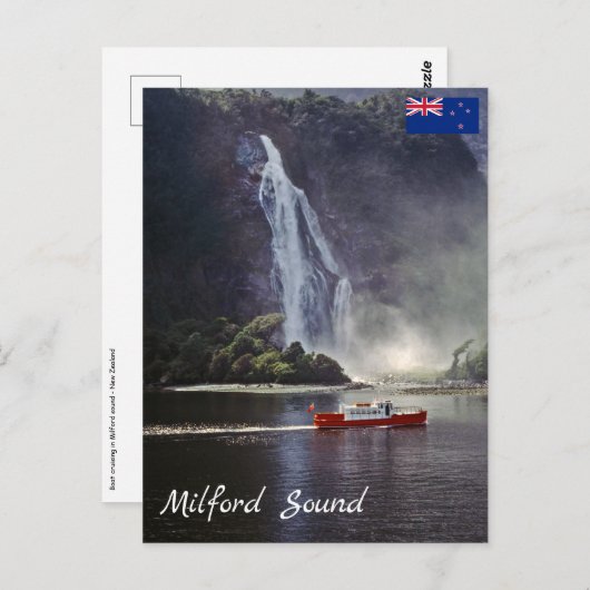 Stirling fällt in Milford Sound - Neuseeland Postkarte (Vorne/Hinten)