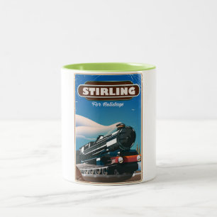 Stirling Schottland Vintage-Bahnplakat. Zweifarbige Tasse