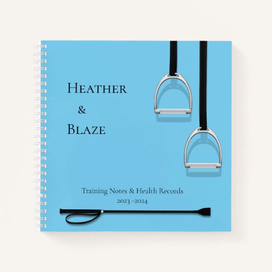 Stirrup Irons & Riding Crop Blue Square Reittier Notizblock (Vorderseite)