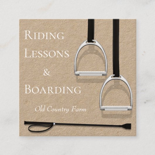 Stirrup Irons & Riding Crop Reittiere Weißer Text Quadratische Visitenkarte (Vorderseite)