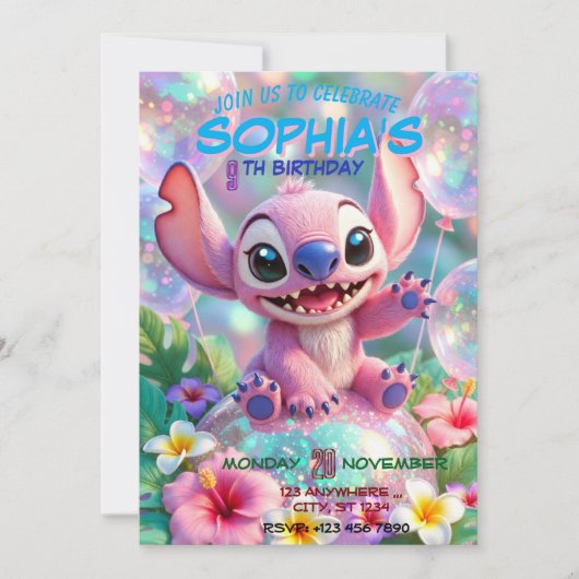 Stitch Birthday Invitation Template Einladung (Vorderseite)