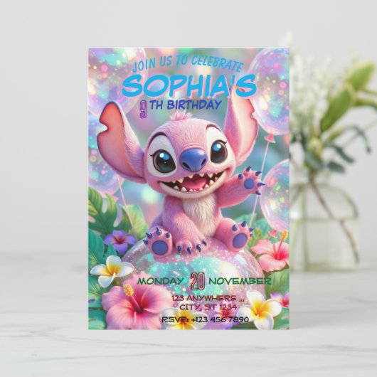 Stitch Birthday Invitation Template Einladung (Stehend Vorderseite)