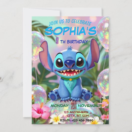 Stitch Birthday Invitation Template Einladung (Vorderseite)