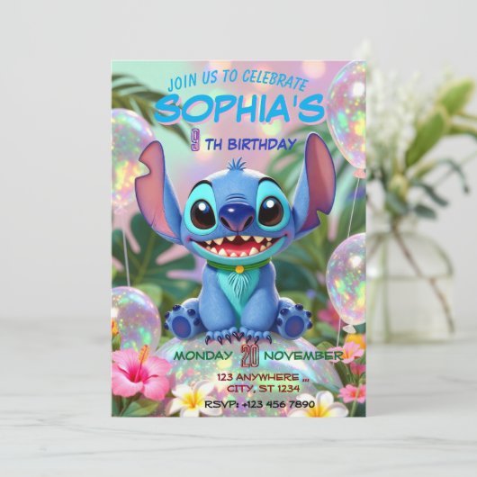 Stitch Birthday Invitation Template Einladung (Stehend Vorderseite)